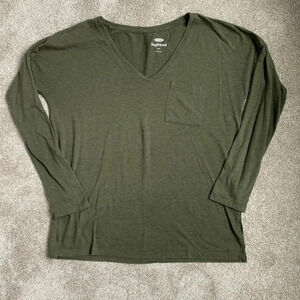 Old Navy Boyfriend Olive Muted Green Long Sleeve V-Neck Shirt Size S